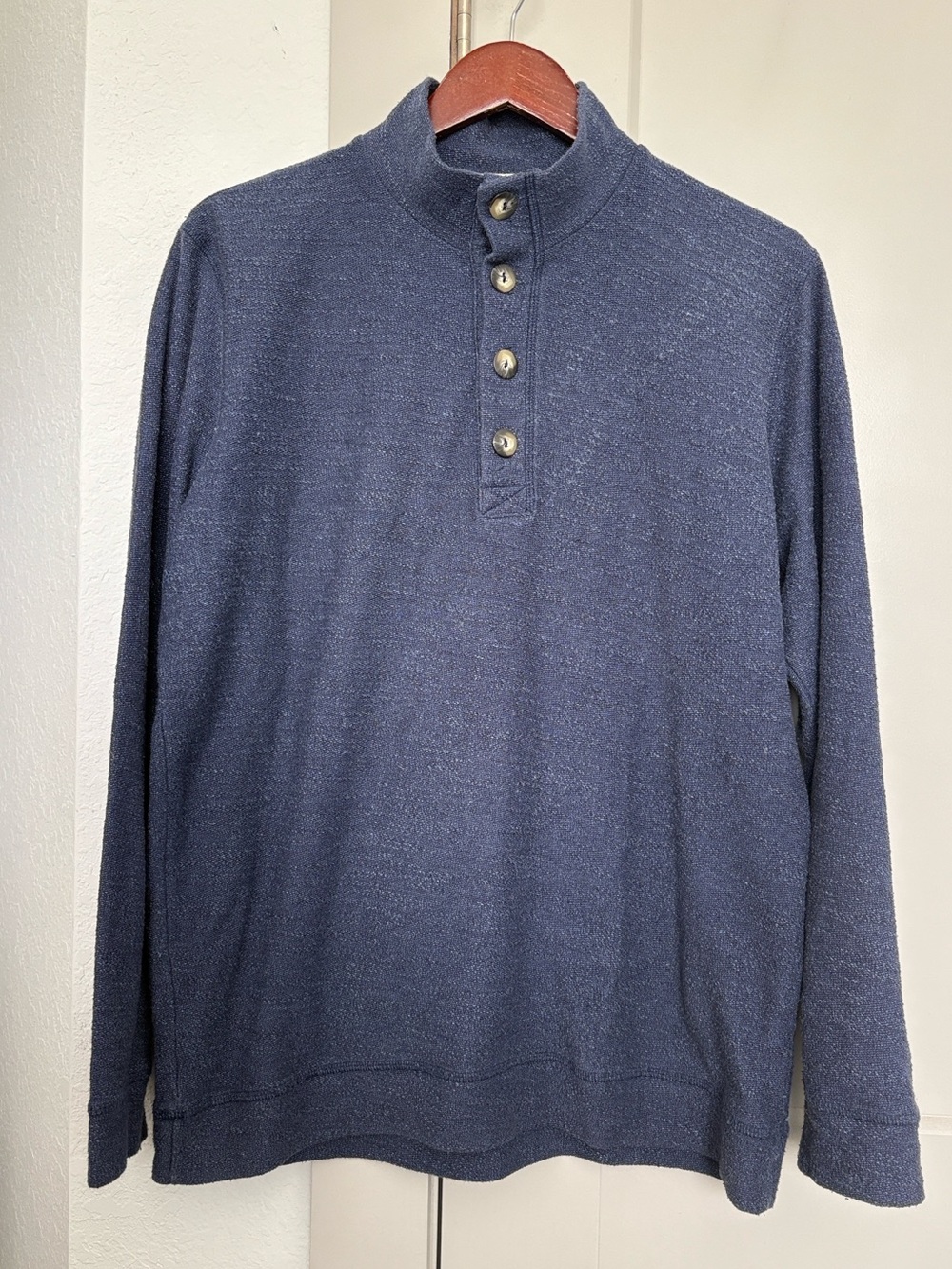 MARINE LAYER HENLEY MOCK NECK SWEATER BLUE MENS LARGE